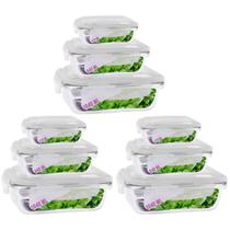 Kit 9 Potes Vidro Tampa Retangular 370 640 1040ml 3 Modelos