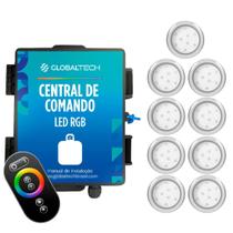 Kit 9 Refletor LED Piscina RGB 9W Inox + Central Touch