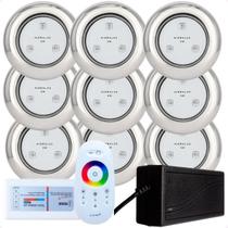 Kit 9 Refletores Led 9w RGB Inox S e Comando para Iluminação Piscina Kit 9 Refletores Led 9w RGB Inox S e Comando para Iluminação Piscina