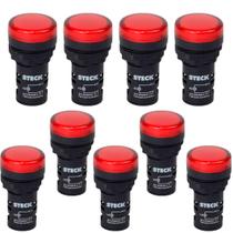 Kit 9 Sinaleiro Redondo Vermelho 22mm Led Slds2201 Steck