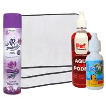 Kit 9 Tapetes Higiênicos Pet + Odorizador Flor Camp 400ml + Xixi Sim 20ml + Aqui Não Pode 500ml