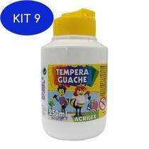 Kit 9 Tinta Guache 250Ml Branco 519 Acrilex