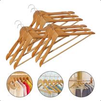 Kit 9 Unidades Cabide Madeira Acabamento Envernizado Adulto Gancho 360º Cromado Antiderrapante Casa Loja de Roupas Kit 9 Unidades Cabide Madeira Acabamento Envernizado Adulto Gancho 360º Cromado Antiderrapante Casa Loja de Roupas