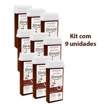 Kit 9 Unidades Cera Refil Roll-On Chocolate Starpil 100g