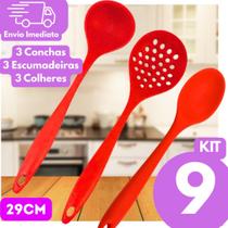 Kit 9 Utensílios de Silicone Cozinha Profissional 3 Escumadeira 3 Concha 3 Colher Resistentes