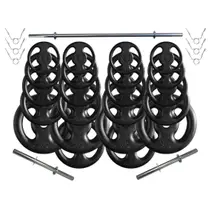 Kit 90 Kg de Anilhas Ferro Fundido + Barras de Supino e Halteres