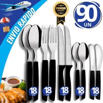 Kit 90 Talheres Inox Cabo Plástico Garfo Faca Colher Colher de Chá Espátula Manteiga Jogo Completo C Kit 90 Talheres Inox Cabo Plástico Garfo Faca Colher Colher de Chá Espátula Manteiga Jogo Completo C