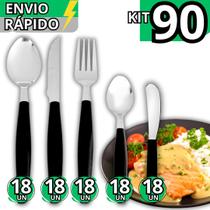Kit 90 Talheres Inox Cabo Plástico Garfo Faca Colher Colher de Chá Espátula Manteiga Jogo Completo C