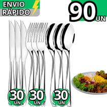 Kit 90 Talheres Inox Garfo Faca e Colher para Refeições Completas Perfeito para Casa Lanchonete