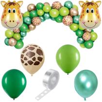 Kit 93 Peças Balão Bexiga Safari Selva, Balão Metalizado Girafa Zoo Animais, Decoração Festa Infantil-Arco Descontruído - Balões Joy