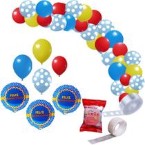Kit 95pçs - Kit Arco de Balão Galinha: 90 Balões N9 e N5 + 3 Balões Metalizados Redondos 45cm + Fita Arco Desconstruído