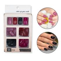 Kit 96 Unhas Postiças Quadrada Colorida Vermelho Preto Rosa Unhas Decoradas Nail Art Manicure Beleza Feminino Kit 96 Unhas Postiças Quadrada Colorida Vermelho Preto Rosa Unhas Decoradas Nail Art Manicure Beleza Feminino