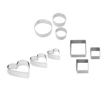Kit 9un Molde inox Massas Biscoito Quadrado Redondo Coração