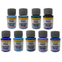 Kit 9x Tintas Para Tecido Tekbond 37ML Tons de Azul