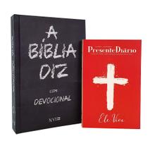Kit A Bíblia Diz com Devocional NVI Capa Giz + Presente Diário Capa Cruz Ele Vive