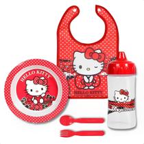 Kit A Hora Da Papinha Hello Kitty Com Babador Porta Migalhas Copo Redutor De Respingo Baby Go - 02600