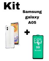 Kit A05 Capinha Transparente + Película Cerâmica 9D + Suporte Anel Para Samsung Galaxy A05