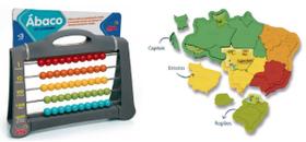 Kit Ábaco Contador C/50 Bolinhas e Quebra Cabeça 3D Mapa Do Brasil Plastico Escolar - Elka