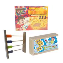 Kit Ábaco Fechado + Material Dourado + Dominó Brinquedo Pedagógico Matemática MDF - Carlu - 4 anos