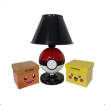 Kit Abajur de Mesa + Porta Cotonete Algodão Pokemon Pokebola Kit Abajur de Mesa + Porta Cotonete Algodão Pokemon Pokebola
