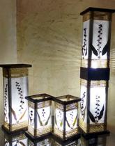Kit abajures oriental rustico com corda e folhagens 4 peças