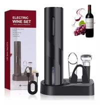 Kit Abridor Automático De Vinho Saca Rolha Elétrico Bateria Recarregável a pilhas Preto Presente dia das Mães