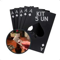 Kit Abridor De Garrafa Inox Carta Baralho Naipe Poker 5un PRETO Abridor Cerveja As Espadas - X-matte