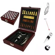 Kit Abridor De Vinho 4 Peças com Jogo de Xadrez Maleta