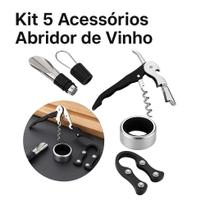 Kit Abridor de Vinho 5 Pecas Inox Com Saca Rolha Dosador Tampa de Vedação Antigotejamento Aerador