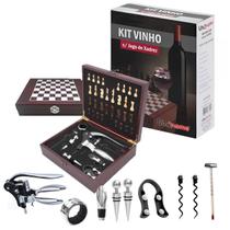 Kit Abridor De Vinho 9 Peças Saca Rolhas Com Jogo De Xadrez 87015KIT