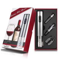 Kit Abridor de Vinho Elétrico Automático Recarregável Prata - 4 Peças com Cortador, Decantador e Bomba a Vácuo