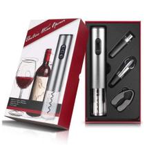Kit Abridor de Vinho Elétrico Automático Recarregável Prata - 4 Peças com Cortador, Decantador e Bomba a Vácuo