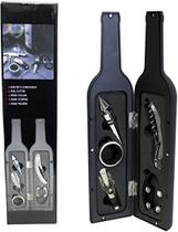 Kit Abridor de Vinho Saca-rolhas Abridor Anel Tampa Corta Lacre Estojo Borracha Garrafa