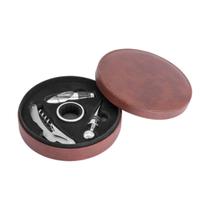Kit Abridor Vinho Garrafa 4 Peças Com Estojo material sintético Marrom Kit Abridor Vinho Garrafa 4 Peças Com Estojo material sintético Marrom