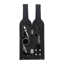 Kit Abridor Vinho Saca Rolha Inox 5 Peças Garrafa Preta Kit Abridor Vinho Saca Rolha Inox 5 Peças Garrafa Preta