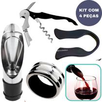 Kit Abridor Vinhos e Garrafas com 4 Peças com abridor Saca Rolhas Bico Dosador Corta lacres - LIN