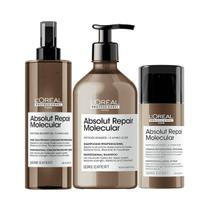 Kit Absolut Repair Molecular Shampoo 500ml, Pré-Shampoo e Leave-in 100ml - LÓreal Kit Absolut Repair Molecular Shampoo 500ml, Pré-Shampoo e Leave-in 100ml - LÓreal