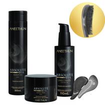 Kit Absolute Oil Shampoo,Máscara e Umectante Aneethun+Escova