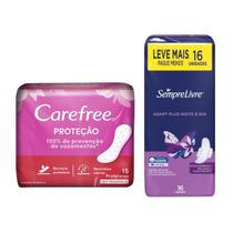 Kit Absorvente Sempre Livre Adapt Plus com Abas 16 Un + Protetor Diário Carefree sem Perfume 15 Un