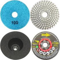 Kit Acabamento 45 Graus Porcelanato Lixa Diamantada 100 + Rebolo Copo Cônico 4 Polegadas 120