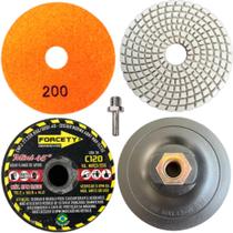 Kit Acabamento 45 Graus Porcelanato Lixa Diamantada 200 + Rebolo 3 Polegadas 80 + Suporte Rosca M14