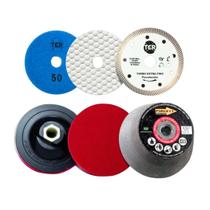 Kit Acabamento 45 Porcelanato Seco Lixa Suporte Rebolo + Disco