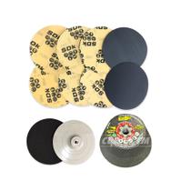 Kit Acabamento 5 Discos Lixas Grãos 220/320/400/600/800 + Suporte Rígido