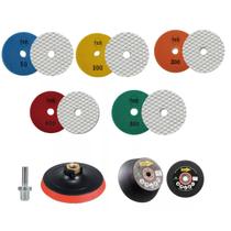 Kit Acabamento 5 Lixas Diamantada Polir Mármore Granito + Suporte + Rebolo