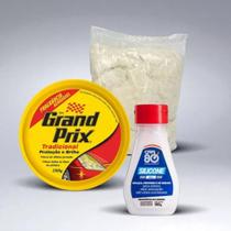 Kit Acabamento Automotivo Cera Grand Prix + Silicone Em Gel Car80 + Estopa 150g