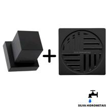 Kit Acabamento Quadrado Preto ABS Padrão Deca Ralo Quadrado ABS Automático 10x10