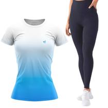 Kit Academia Blusa Feminina Fitness Dry Calça Legging Cós alto Lisa Suplex