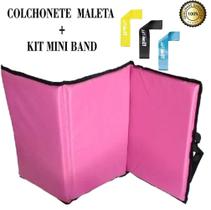 Kit Academia Colchonete Dobrável Rosa+Kit Mini Fita Elástica