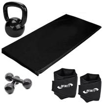 Kit Academia com Halter 2kg Caneleira 3kg e Kettlebell 4kg Fitness Musculação