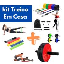 kit academia Com Mini Banda + Roda Abdominal + Kit 11 Peças Em Casa